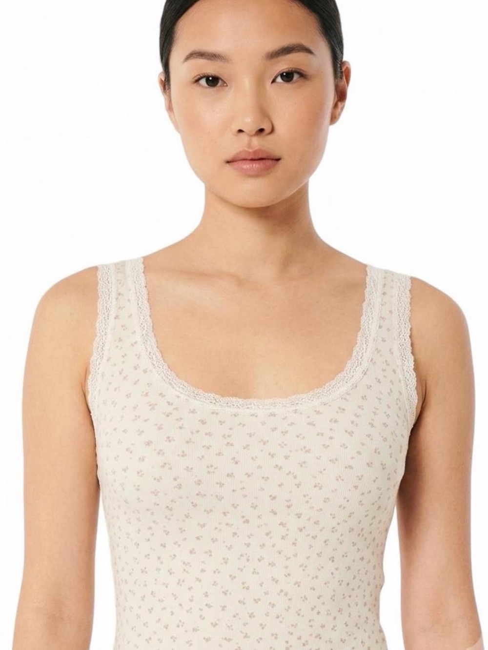 Brandy Melville Floral Lace Trim Tank Top One Size 100% Cotton